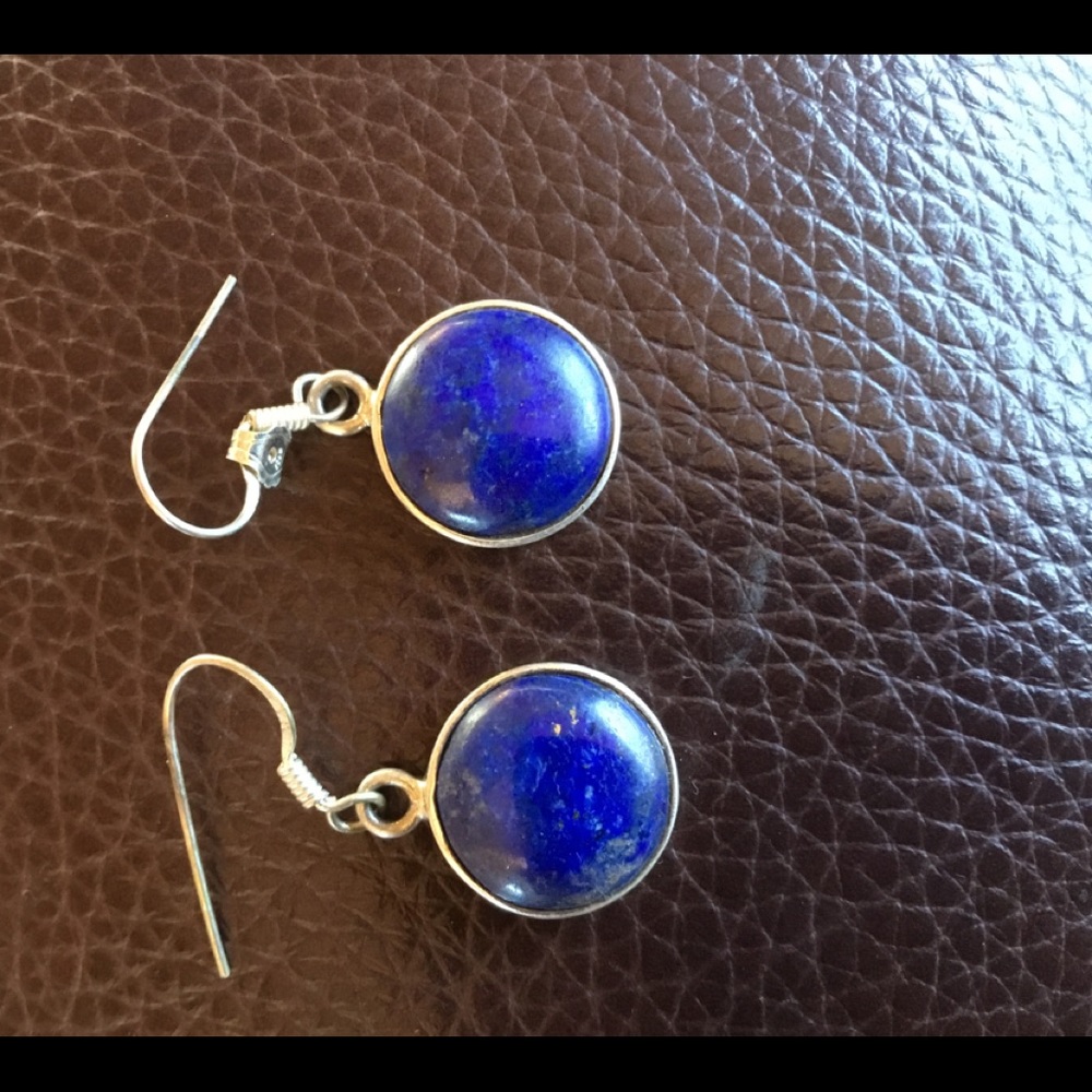 Earrings Native American made Sterling Lapis.  Vintage unworn
